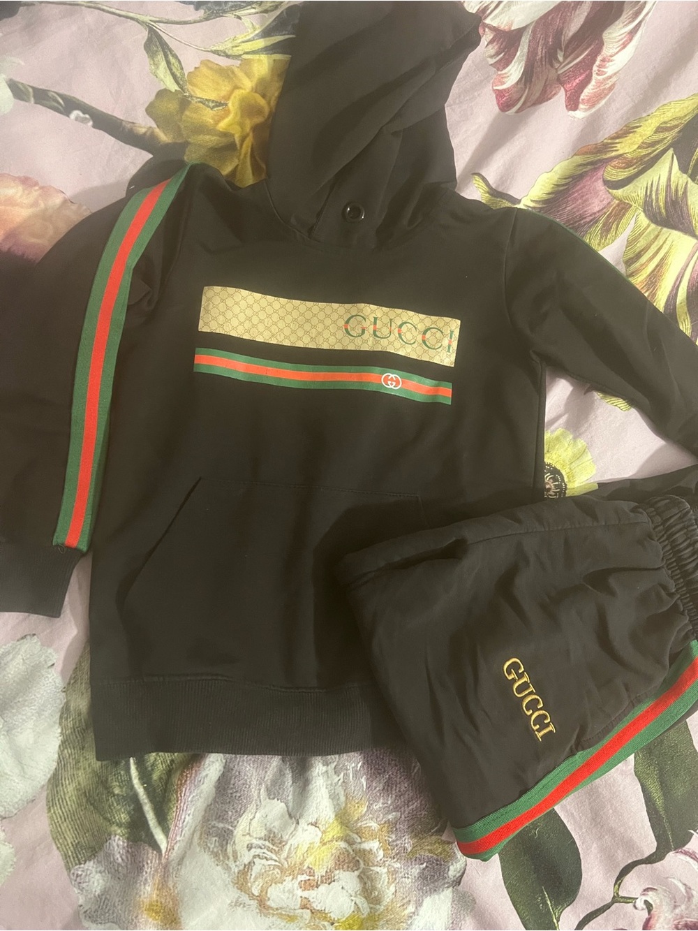 Gucci Black Sweatpants with Green-Red Web Stripe